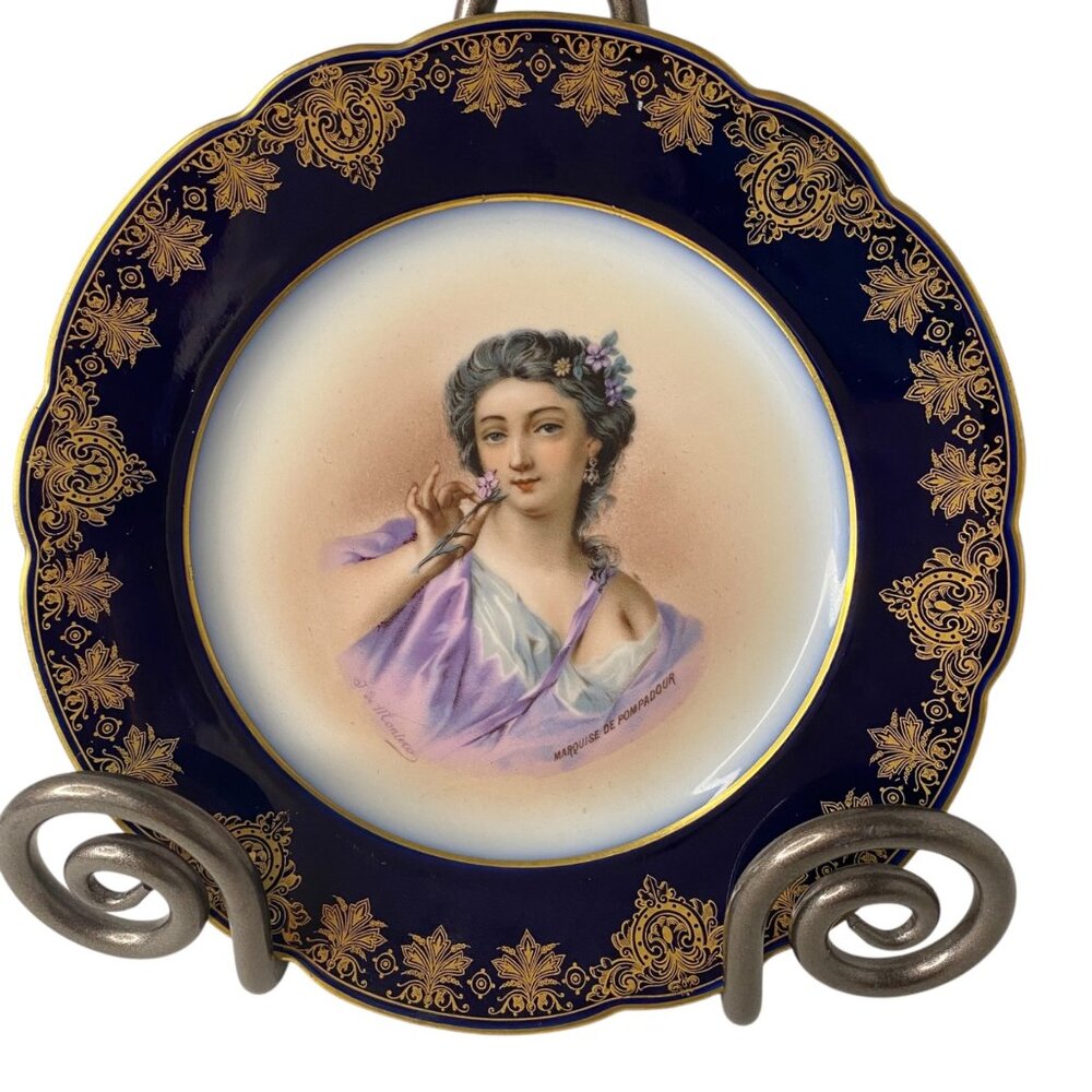 L. S. & S. Limoges France Porcelain Portrait Plate Marquise De Pompadour Gold